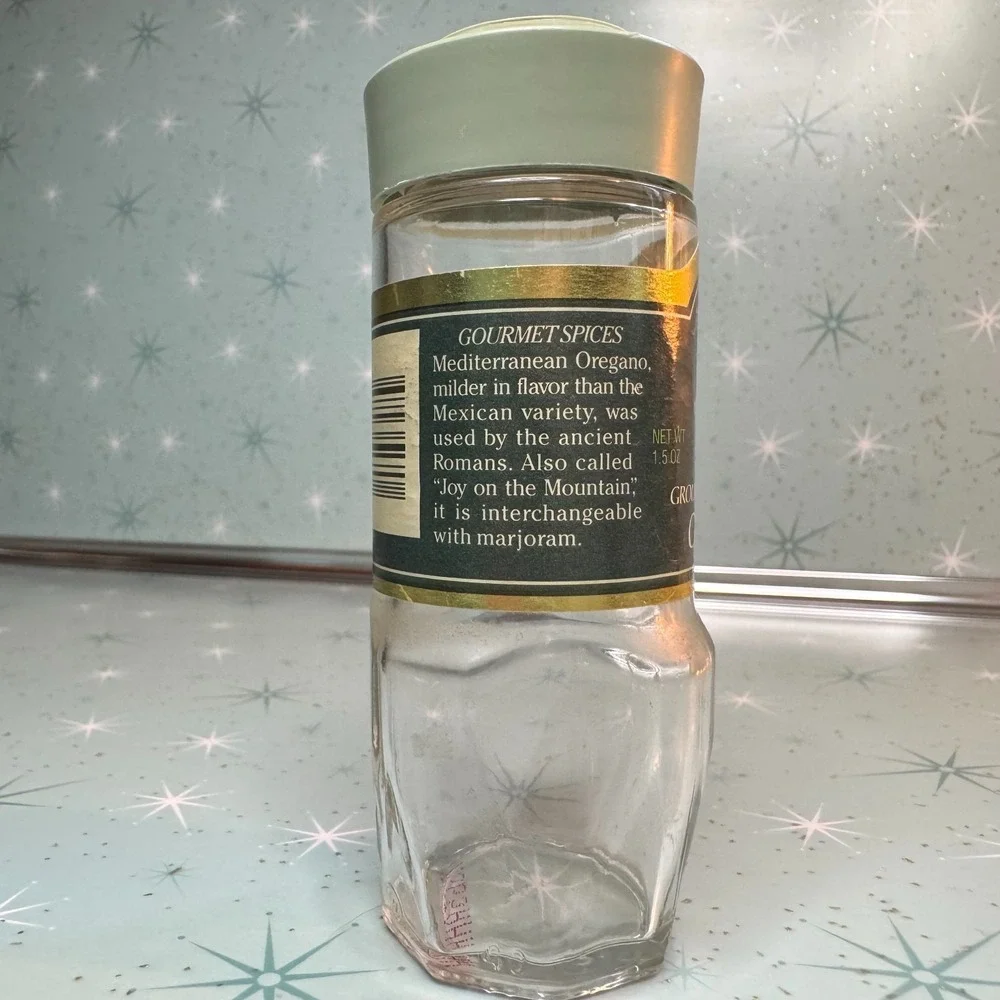 Vintage McCormick Mediterranean Oregano Jar Green Label & Lid Glass Spice Bottle